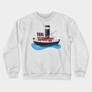 Cute fishing trawler boat cartoon illustration Crewneck Sweatshirt